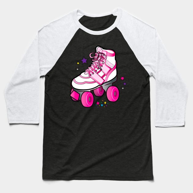 Roller Skate in Pink Baseball T-Shirt by PenguinCornerStore